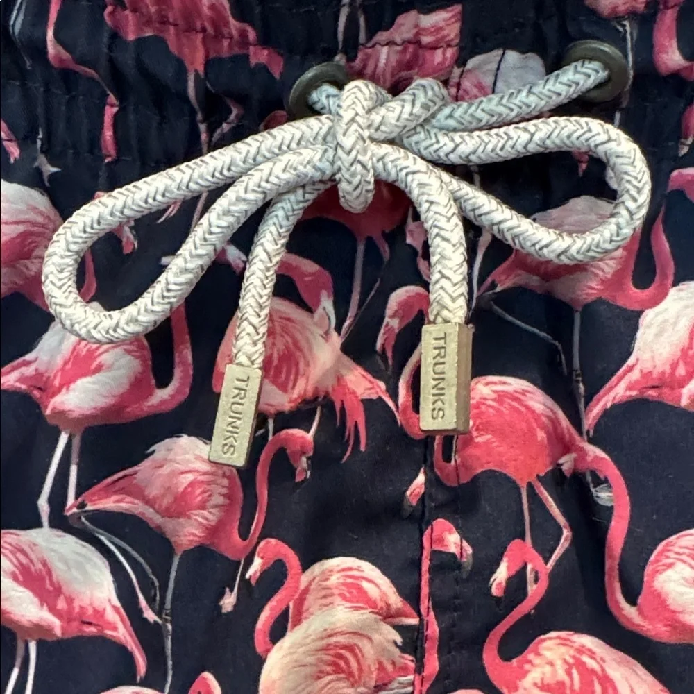 Men's Flamingo Print Swim Trunks - Pink on Navy